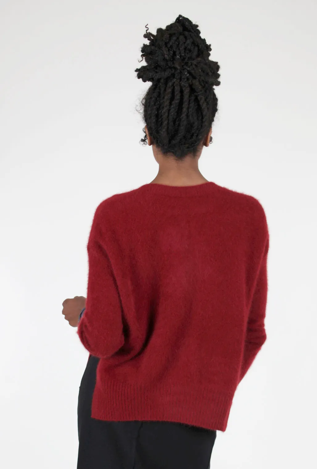 Side Slit Raccoon Grandpa Cardie, Bourgogne Red