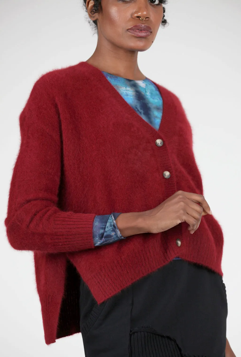 Side Slit Raccoon Grandpa Cardie, Bourgogne Red