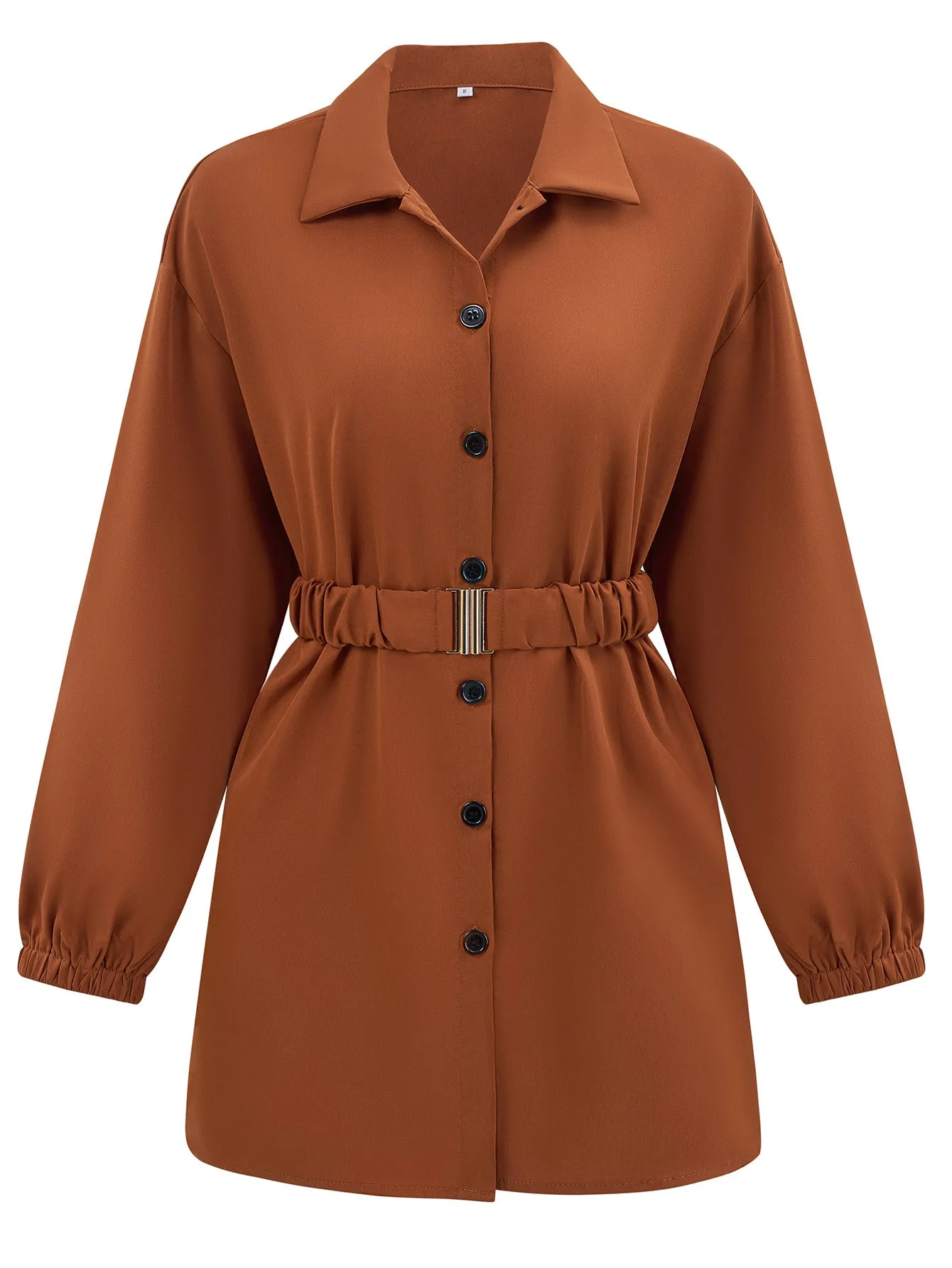 Single Breasted Belt Shirt Coat Women