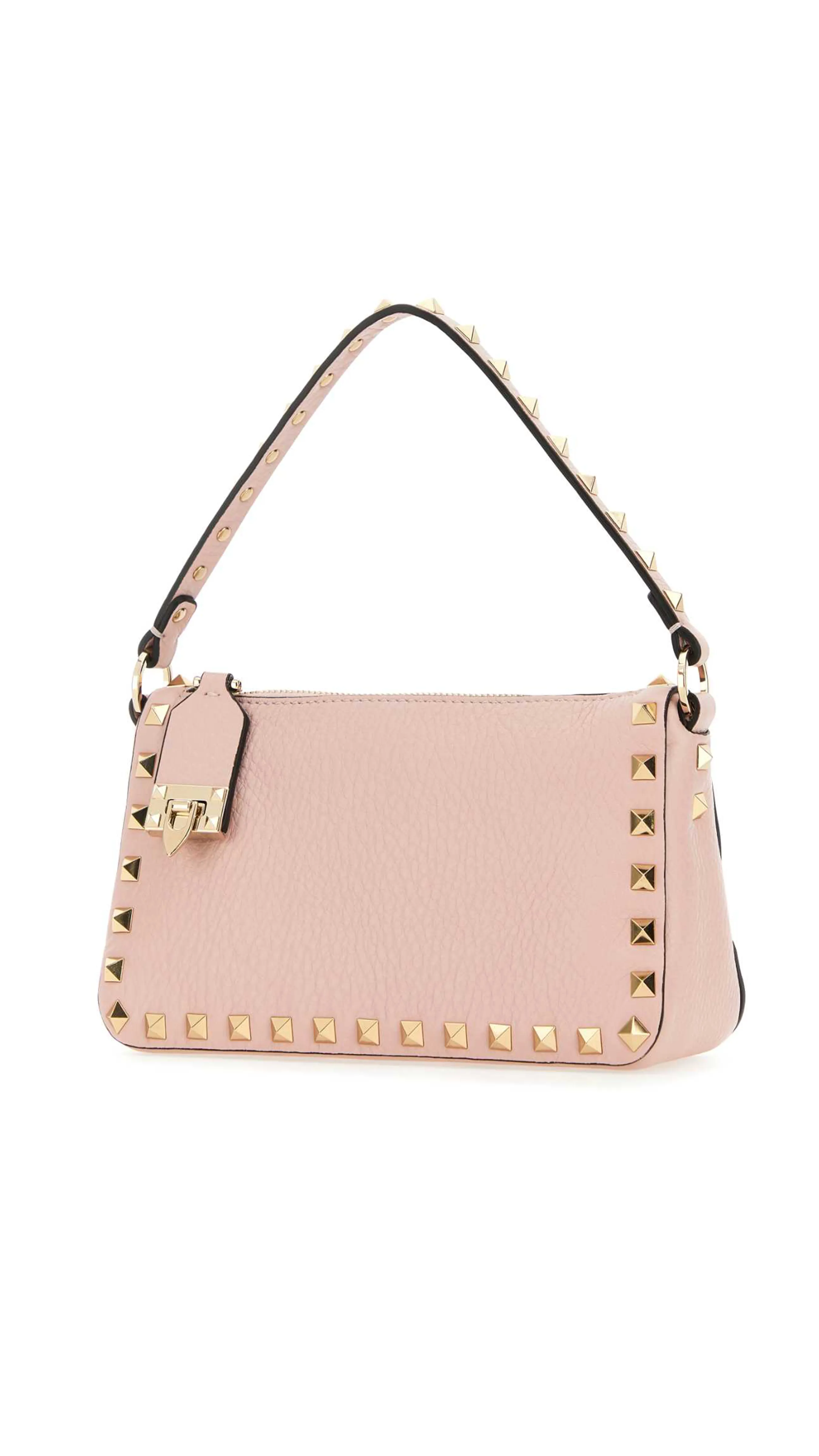 Small Rockstud Grainy Calfskin Crossbody Bag - Light Pink