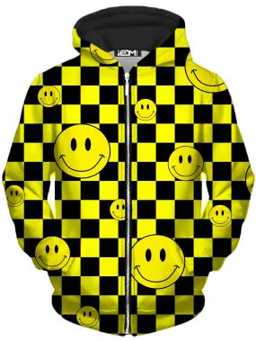 Smile Checkerboard Unisex Zip-Up Hoodie (Clearance)