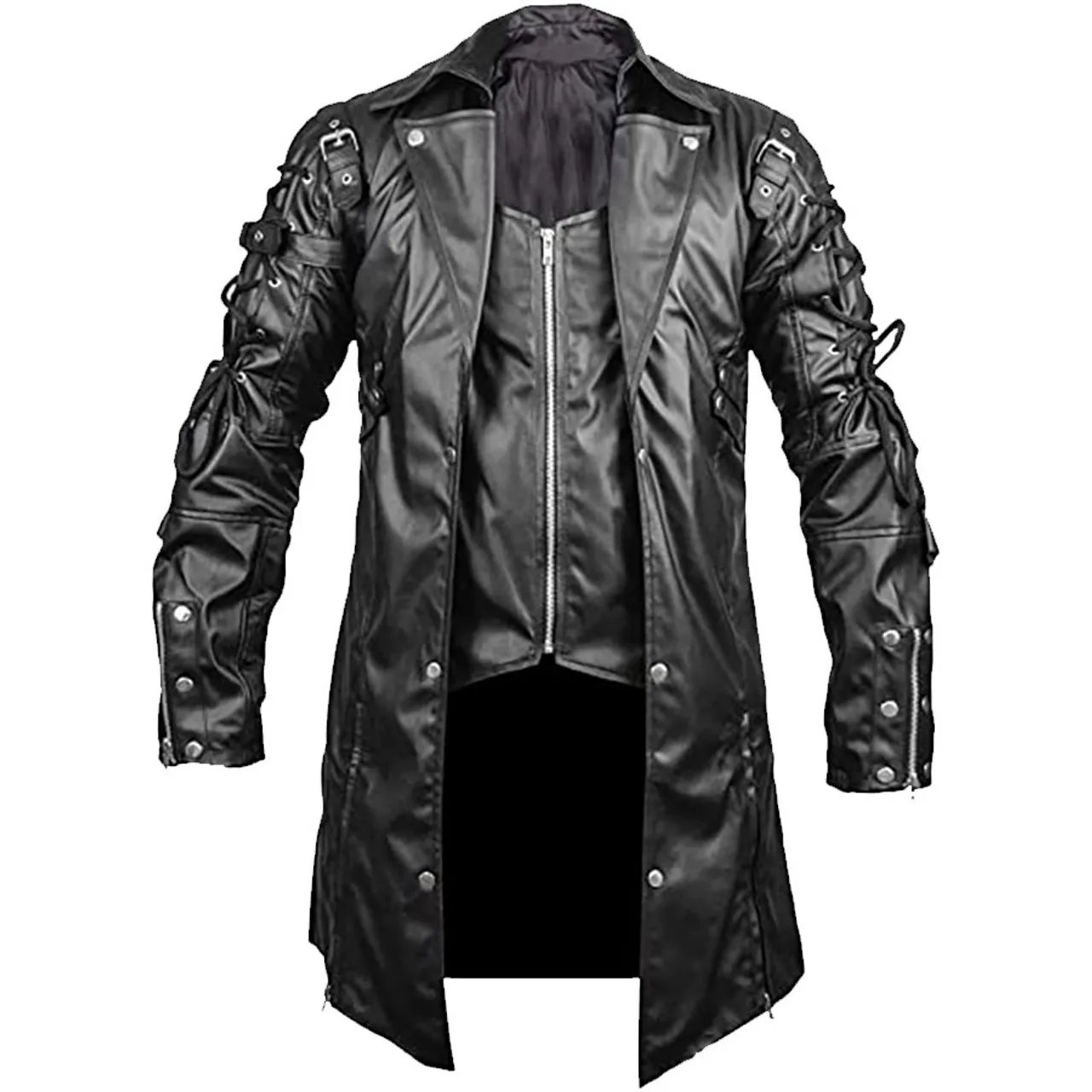 Steampunk Gothic Matrix Leather Trench Coat