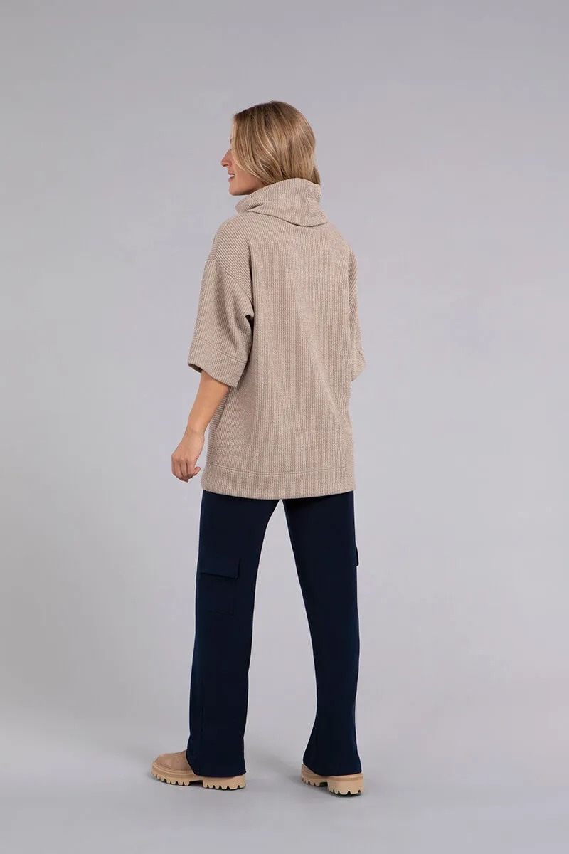 Step Hem Elbow Sleeve Rib Sweater | Camel