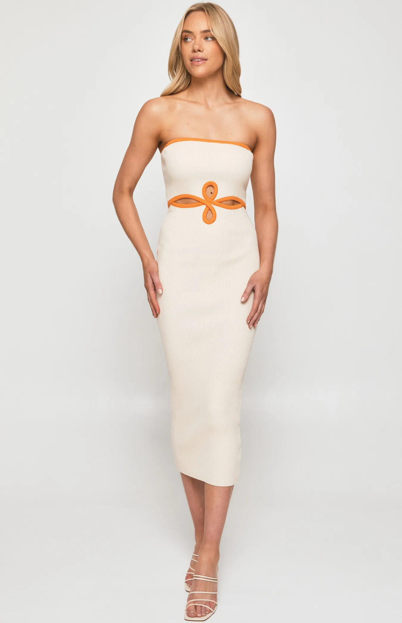 Strapless Knit Midi Dress with Front Cut Out Detail (WKN416)