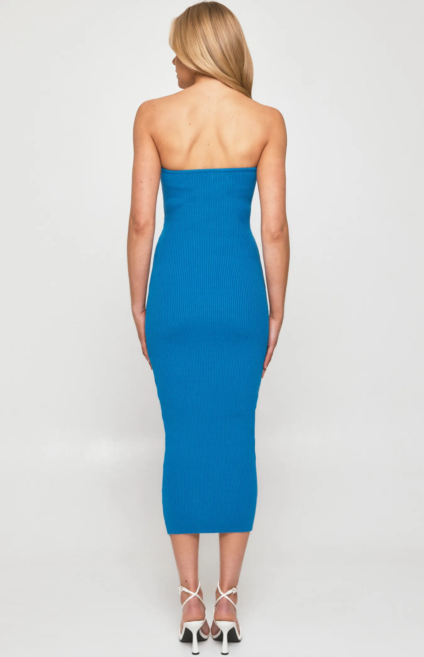 Strapless Knit Midi Dress with Front Cut Out Detail (WKN416)