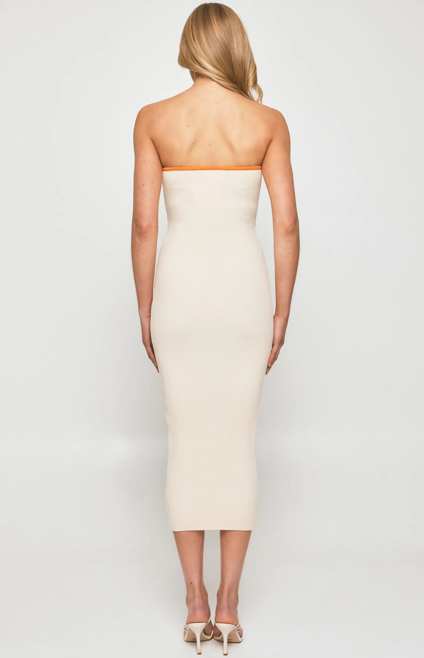 Strapless Knit Midi Dress with Front Cut Out Detail (WKN416)