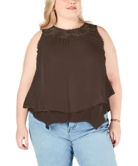 Style & Co Plus Womens Lace Yoke Blouse