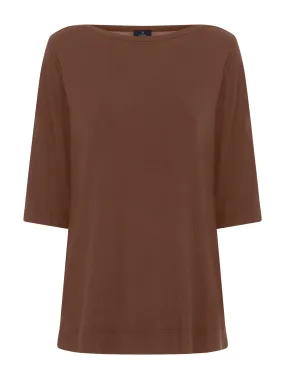 T-Shirt con manica 3/4 in misto viscosa - Cappuccino