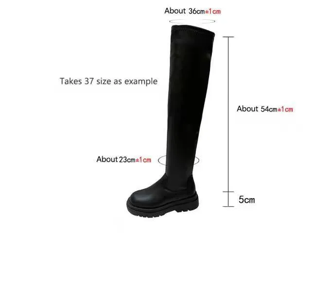 Thick Sole Knee High Boots For Women Chunky Heel Black Long Boots