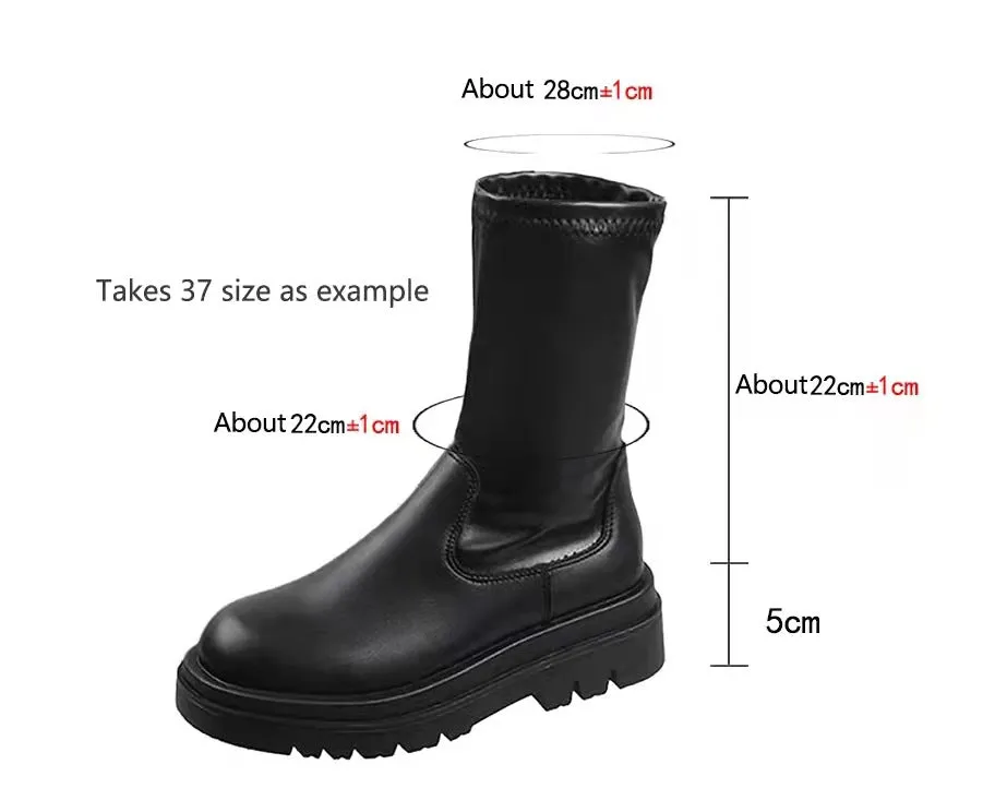 Thick Sole Knee High Boots For Women Chunky Heel Black Long Boots