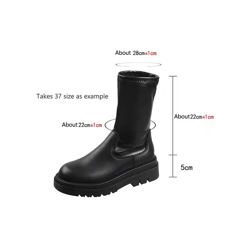 Thick Sole Knee High Boots For Women Chunky Heel Black Long Boots