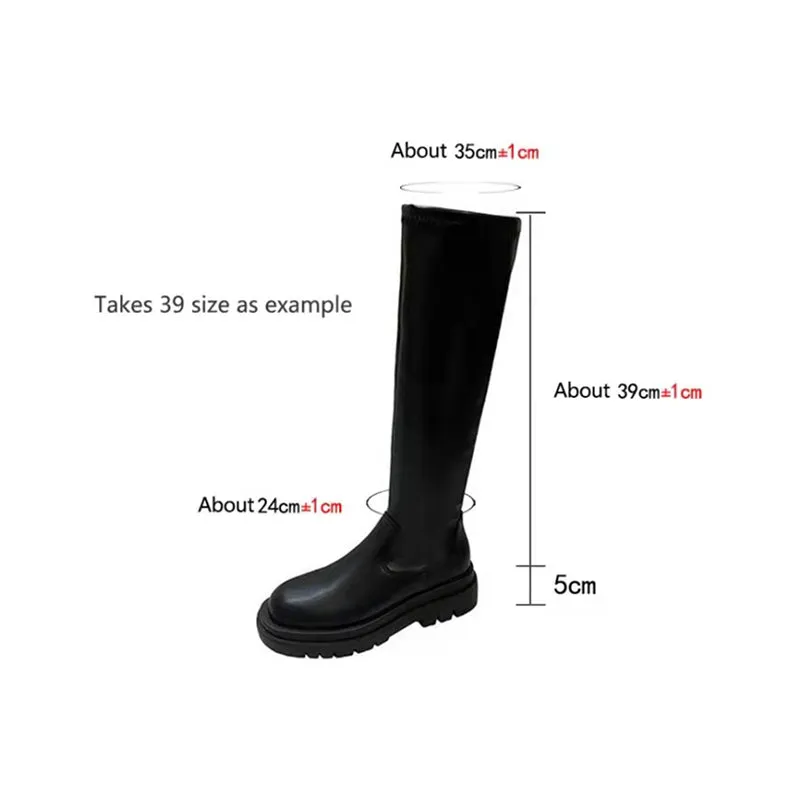 Thick Sole Knee High Boots For Women Chunky Heel Black Long Boots