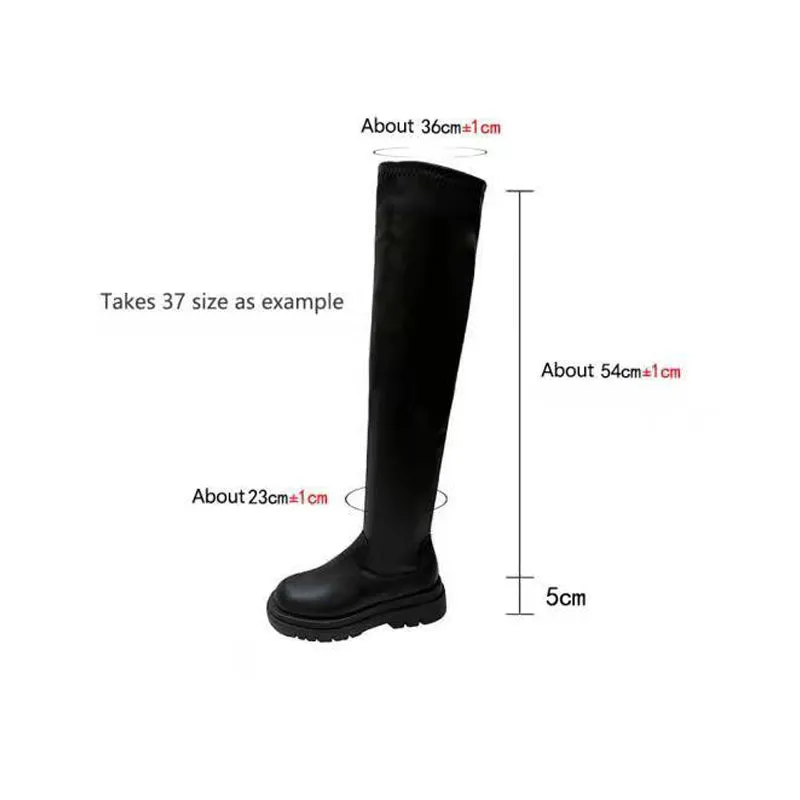 Thick Sole Knee High Boots For Women Chunky Heel Black Long Boots