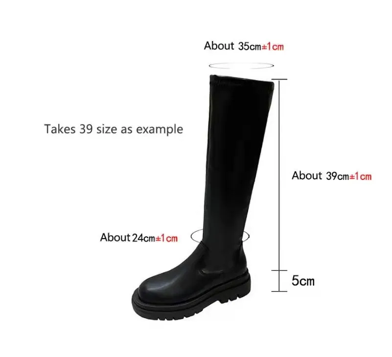 Thick Sole Knee High Boots For Women Chunky Heel Black Long Boots