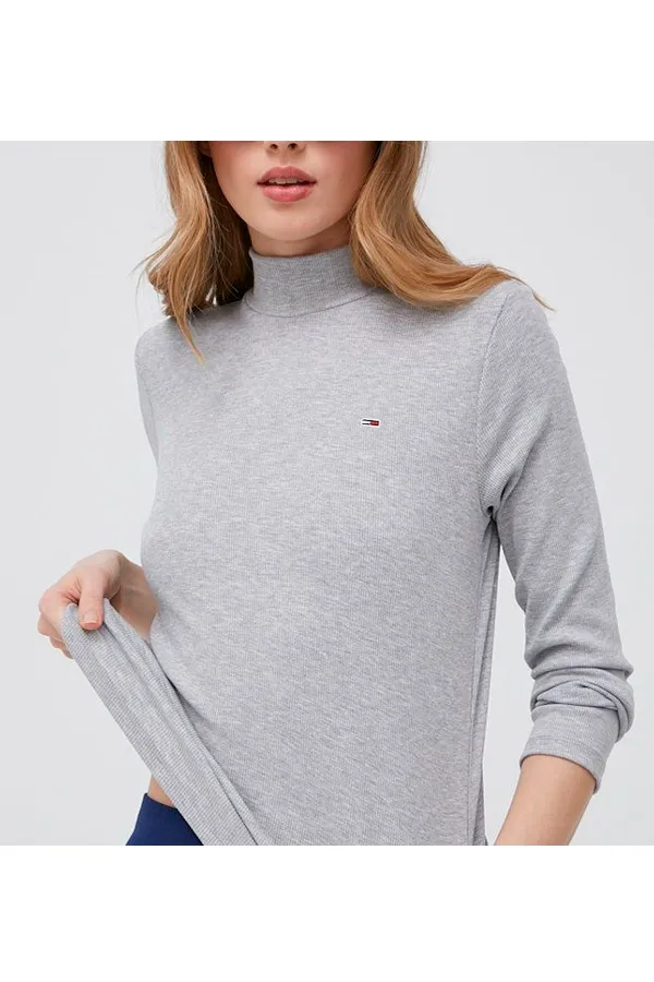 Tommy Hilfiger Women Mock Neck L/S Tee Grey