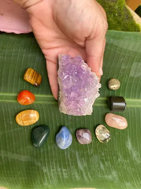 Tumbled Stone Healing Bag with Large Amethyst Crystal