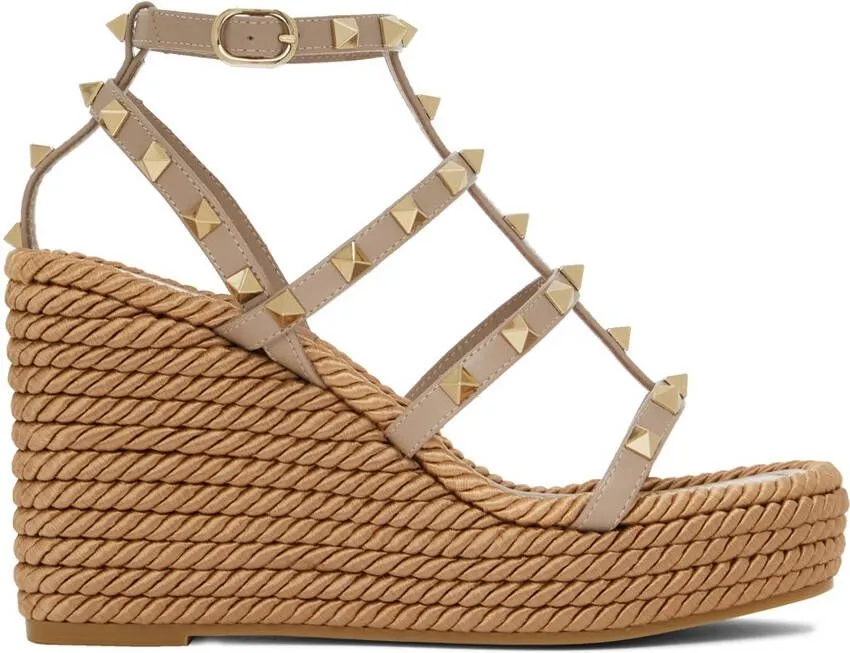 Valentino Garavani Taupe Rockstud Wedge Sandals