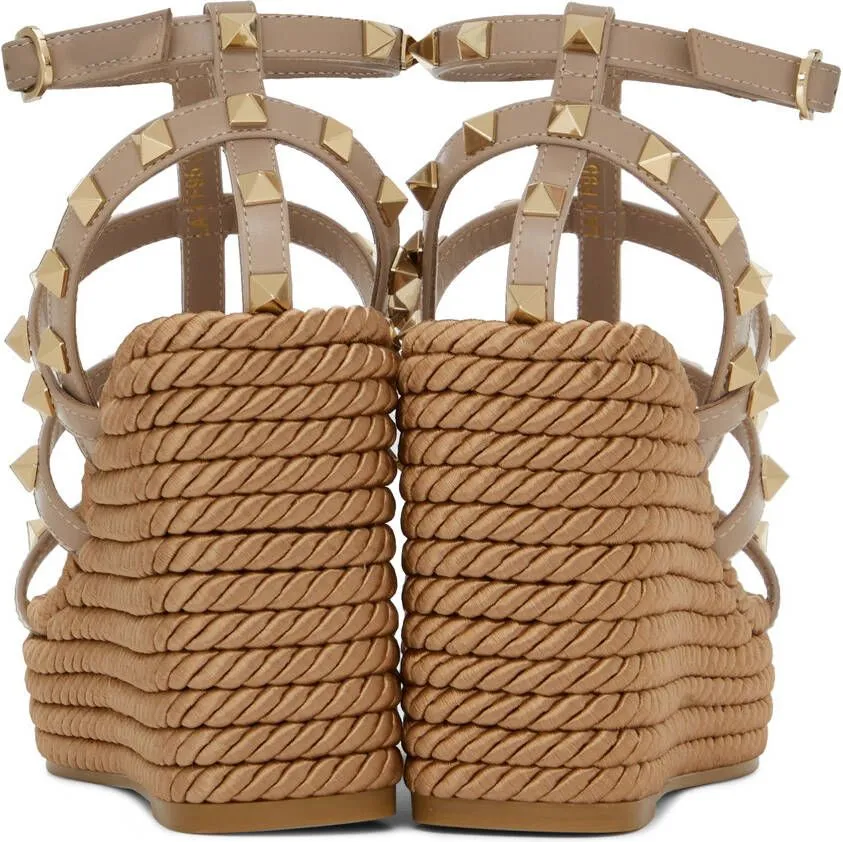 Valentino Garavani Taupe Rockstud Wedge Sandals