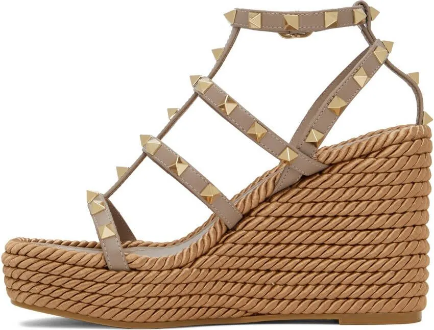 Valentino Garavani Taupe Rockstud Wedge Sandals