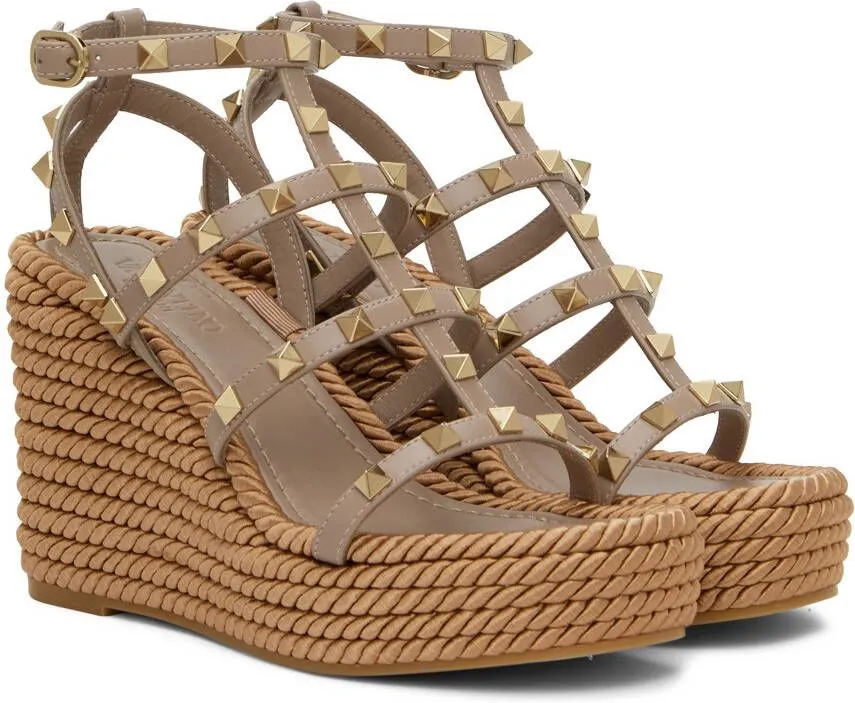 Valentino Garavani Taupe Rockstud Wedge Sandals