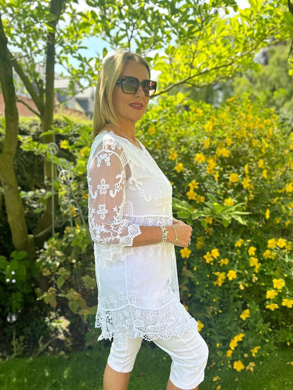 White Elegant Crochet Mesh Cover Up Diana