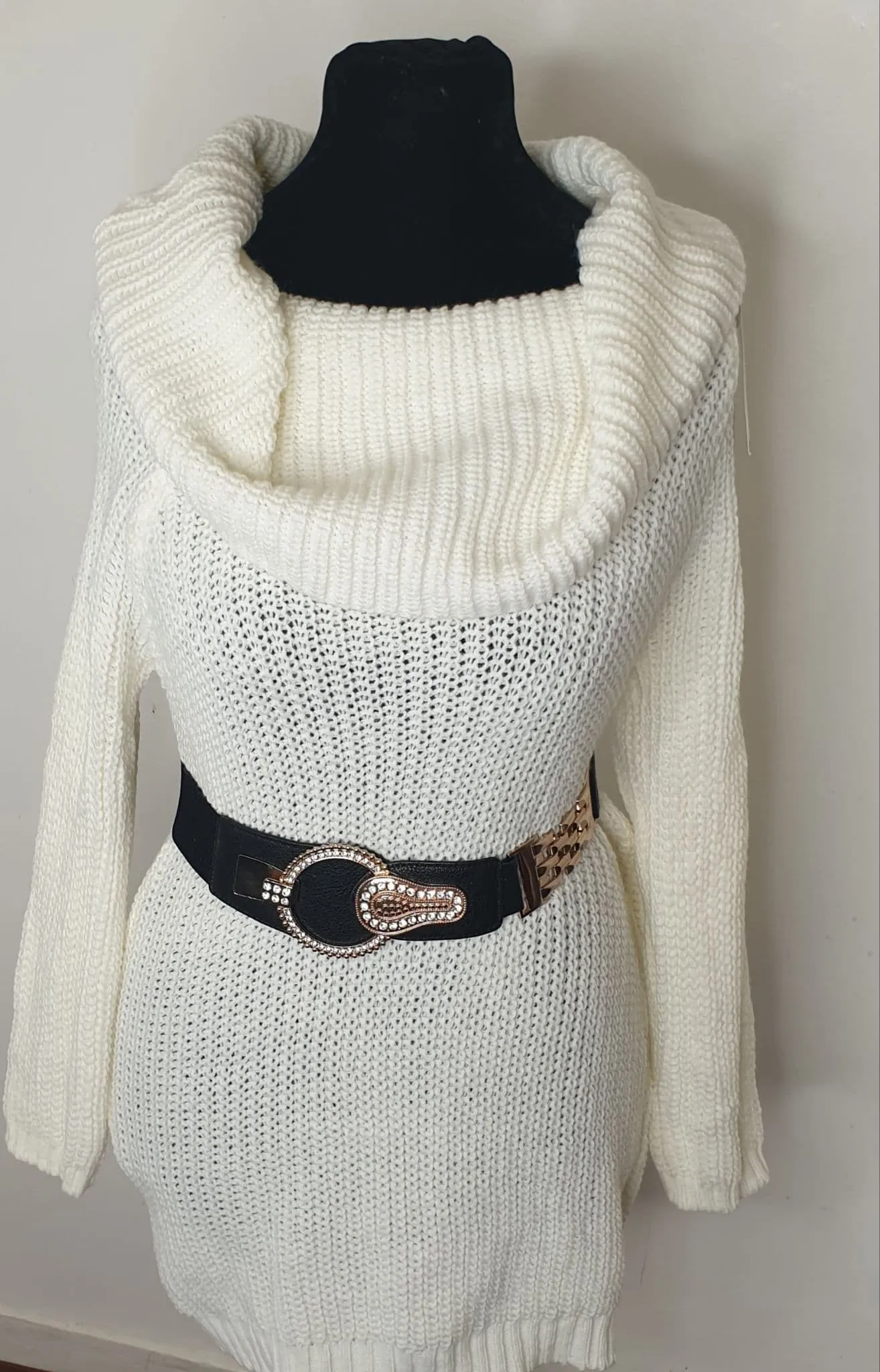 White Off -The Shoulder Knitted Jumper Dress.