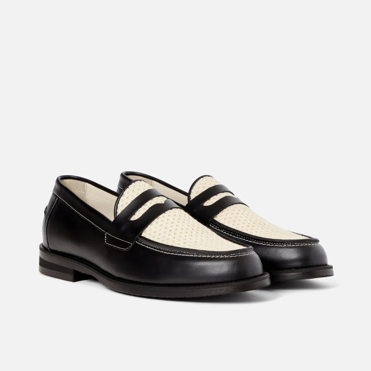 Wilde Black + White Rattan Penny Loafer - Men's