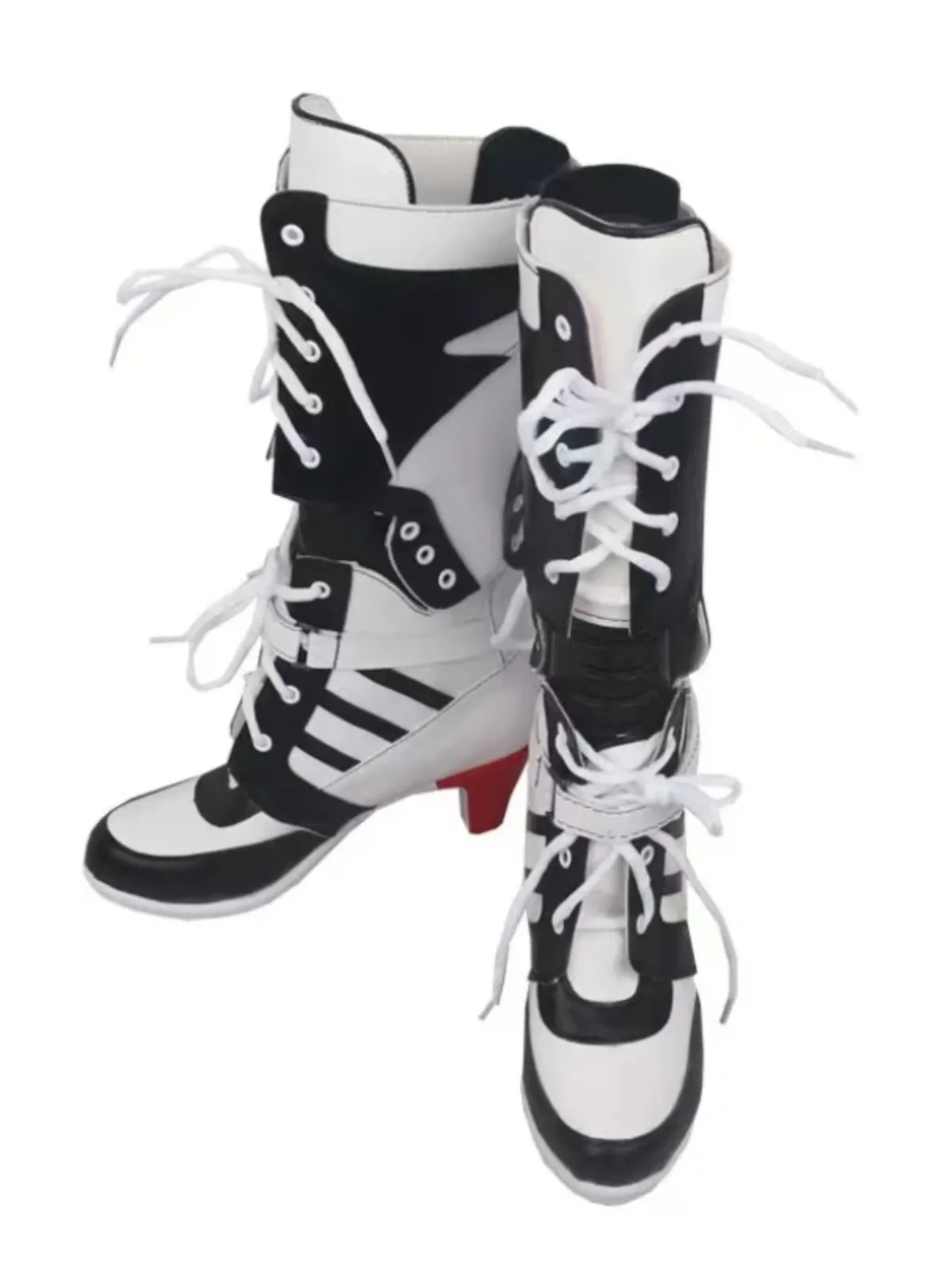 Women Harley Quinn Inspired Black and White Lace-Up Boots