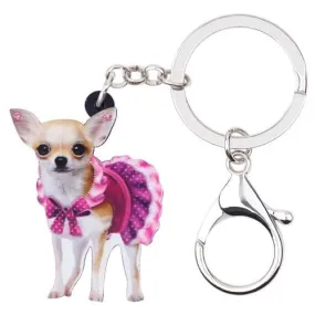 Women's Handbag Keychain Gift Acrylic Cute Pink Dress Dog Keyring