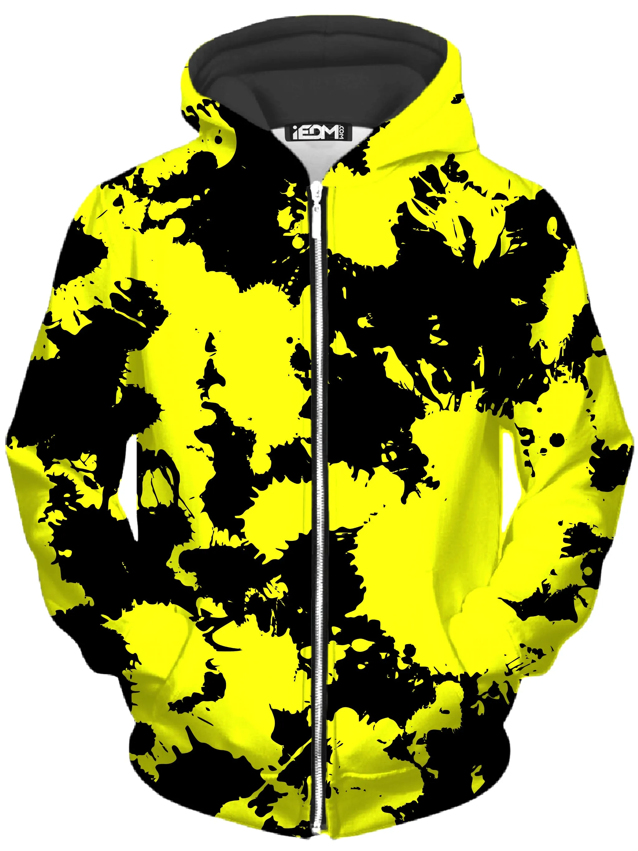 Yellow and Black Paint Splatter Zip-Up Hoodie and Leggings Combo