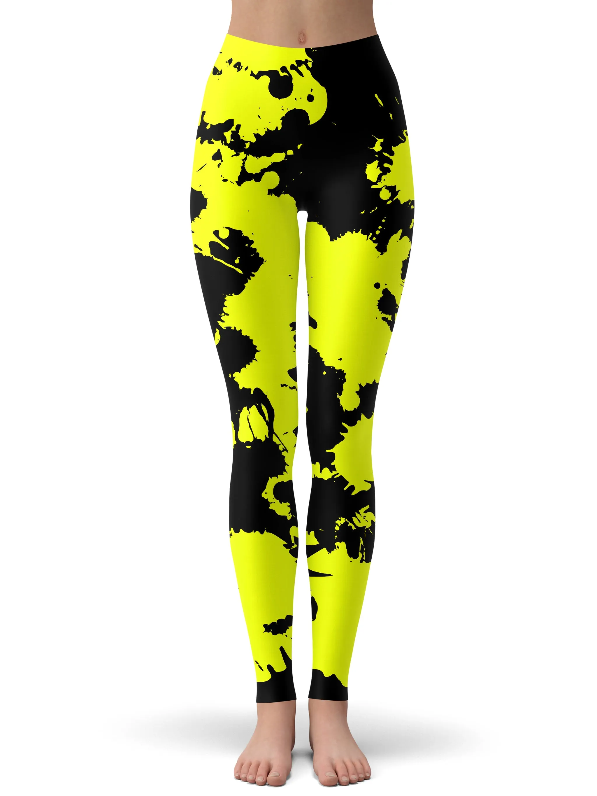 Yellow and Black Paint Splatter Zip-Up Hoodie and Leggings Combo